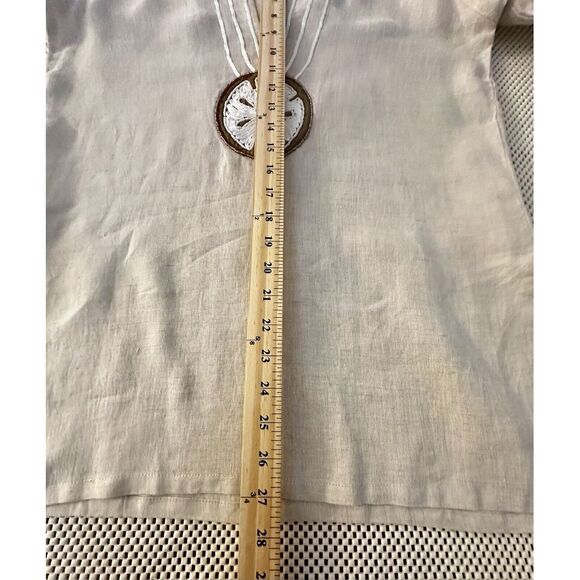 BARBARA GERWIT Linen Blouse Top S/M Tunic‎ Beaded Shirt Sand Dollar Ivory Beach - Picture 9 of 12